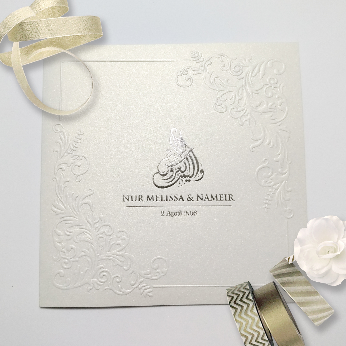 jentayu design kad kahwin royal series vip metallic white hot stamping silver inlay or print on card wedding cards malaysia 